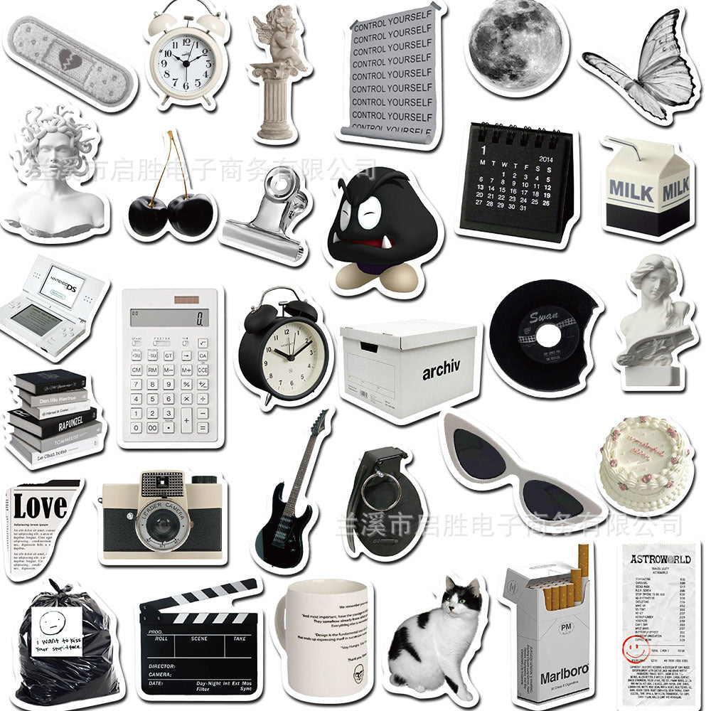 Wholesale Black and White Minimalist Style Waterproof PVC Stickers